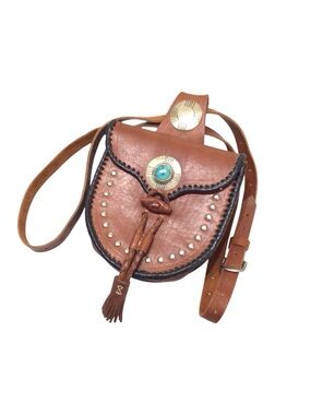 Western Belt Bag or Saddlebag -Leather, -Turquoise Stone